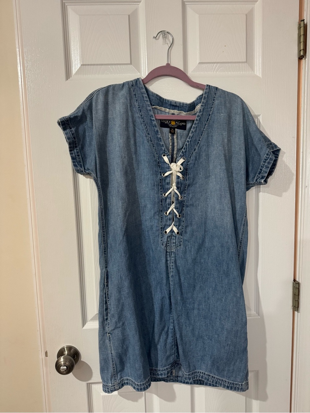 Lucky Brand Light Blue Denim Lace-Up Top